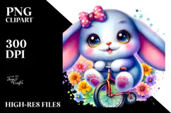 Playful Baby Rabbit Riding Unicycle, PNG Product Image 2