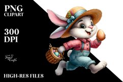 Goofy Bunny Running with Egg in Old Clothes PNG Product Image 2