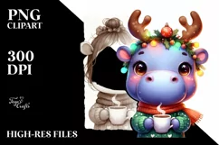 Expressive Baby Hippo with Tea Cup, Transparent PNG Product Image 1
