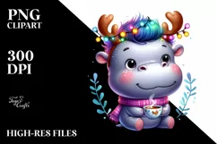 Expressive Baby Hippo with Tea Cup, Transparent PNG Product Image 1