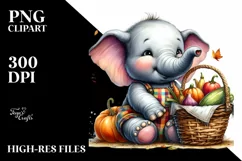 Quirky Elephant Autumn Basket | Sublimation | Clipart Product Image 1