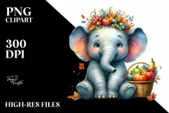 Quirky Elephant Autumn Basket | Sublimation | Clipart Product Image 1