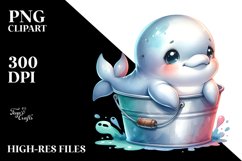 Colorful Baby Beluga Whale in Bucket | Clipart Product Image 1