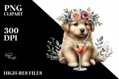 Puppy Wreath Cocktail Watercolor Sublimation Clipart Product Image 1