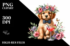 Puppy Wreath Cocktail Watercolor Sublimation Clipart Product Image 3