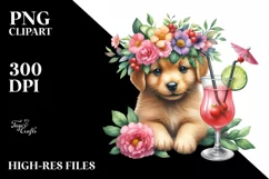 Puppy Wreath Cocktail Watercolor Sublimation Clipart Product Image 3