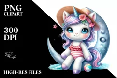 Baby Unicorn with Beachwear on Moon Product Image 3