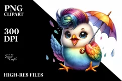 Cute Baby Chicken with Umbrella PNG Product Image 3