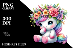 Baby Unicorn with Floral Wreath PNG Product Image 2