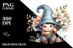 Watercolor Cute Baby Gnome with Freesia Frame PNG Product Image 2