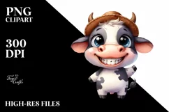 Happy Baby Cow with Hat | Watercolor Clipart Product Image 1