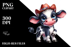 Happy Baby Cow with Hat | Watercolor Clipart Product Image 2