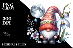 Cute Watercolor Gnome with Snowdrop Floral PNG Product Image 2