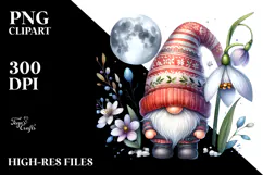 Cute Watercolor Gnome with Snowdrop Floral PNG Product Image 2