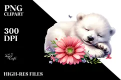 Digital Baby Polar Bear Sleeping on Flower PNG Product Image 2