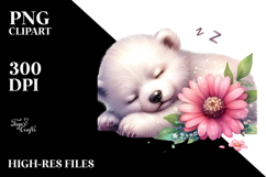 Digital Baby Polar Bear Sleeping on Flower PNG Product Image 2