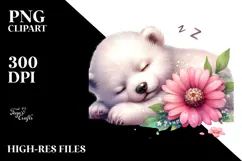 Digital Baby Polar Bear Sleeping on Flower PNG Product Image 2