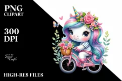 Baby Unicorn with Bicycle, PNG Product Image 1