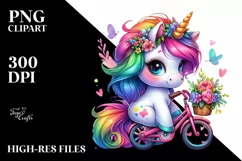 Baby Unicorn with Bicycle Watercolor PNG Product Image 3