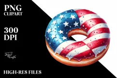 Vintage Donut in USA Flag Colors | Sublimation Clipart Product Image 1