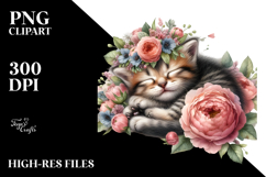 Digital Baby Kitten Sleeping on Flower PNG Product Image 2