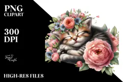 Digital Baby Kitten Sleeping on Flower PNG Product Image 2