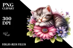 Digital Baby Kitten Sleeping on Flower PNG Product Image 2