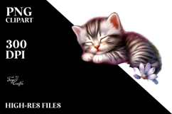 Adorned Baby Kitten Sleeping on Flower PNG Product Image 2