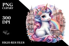 Colorful Baby Unicorn with Italian Street, PNG Product Image 3