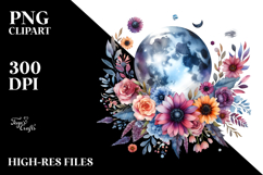 Vibrant Boho Moon Flowers Clouds | Clipart Product Image 2