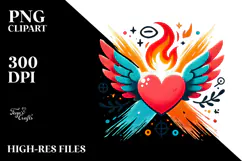colorful Heart with Wings and Fire PNG Product Image 2