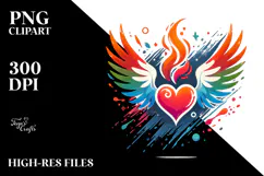 Simple Heart with Wings and Fire PNG Product Image 2