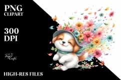 Colorful Tumbling Dog with Flower Petals | Sublimation Product Image 1