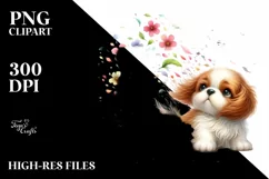 Colorful Tumbling Dog with Flower Petals | Sublimation Product Image 1