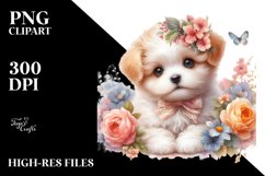 Cute Baby Dog with Flowers | Sublimation | Clipart Product Image 1