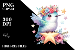 Cartoon Hummingbird with Flower Crown, Pastel PNG Product Image 2