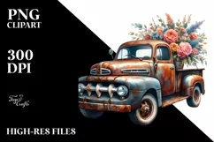 Vintage Rusty Pickup Truck Flower Clipart Product Image 3