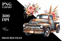 Vintage Rusty Pickup Truck Flower Clipart Product Image 3