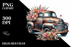 Vintage Rusty Pickup Truck Flower Clipart Product Image 3
