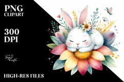 Colorful Bunny Flower Sleeping in Sublimation Clipart Product Image 1