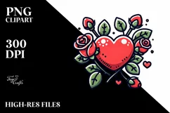 Simple Cartoon Heart Roses PNG Product Image 2