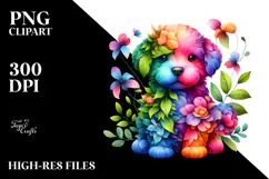 Vibrant Puppy with Flowers PNG Product Image 2