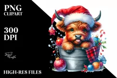 Watercolor Whimsical Colorful Highland Cow in Cup PNG Product Image 2