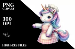 Baby Unicorn in Baker's Apron PNG Product Image 1