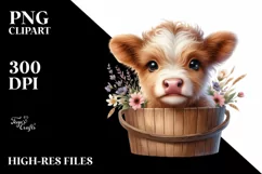 Cute Baby Cow with Flowers PNG Product Image 3