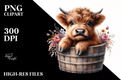 Cute Baby Cow with Flowers PNG Product Image 1