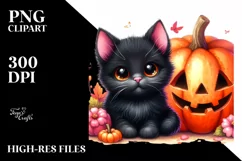 Cute Black Cat Halloween Scene | Sublimation | Clipart Product Image 3