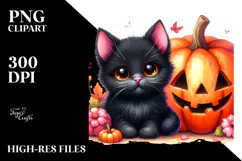 Cute Black Cat Halloween Scene | Sublimation | Clipart Product Image 2