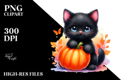 Cute Black Cat Halloween Scene | Sublimation | Clipart Product Image 2