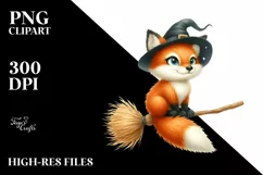 Funny Watercolor Baby Fox on Broom Clipart Product Image 1